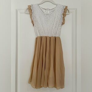 White and Tan Lace Mini Dress